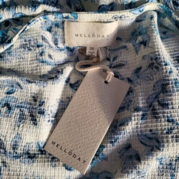 Blue Floral Ruffle Blouse MELLODAY Size 3X - Picture 5 of 11